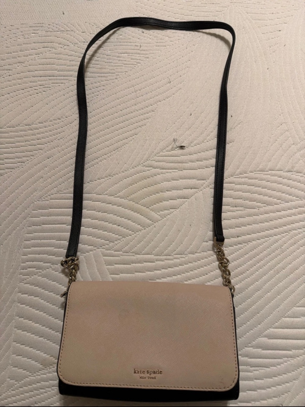 kate spade Beige and Black Crossbody with Gold Chain